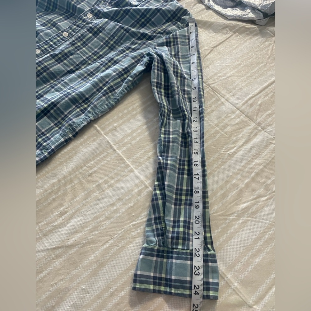 Abercrombie & Fitch Blue and Green Plaid Long Sleeve Preppy Button Up Shirt SZM - Picture 8 of 8
